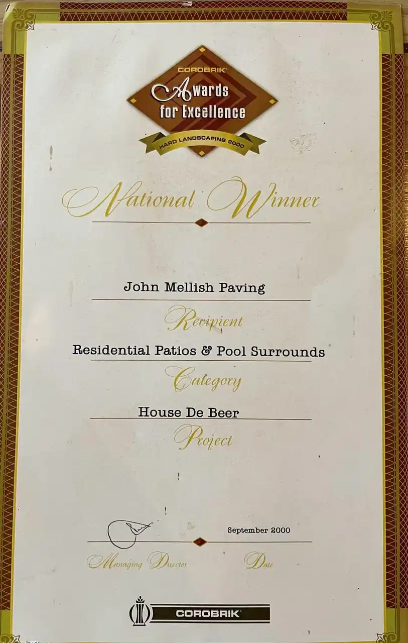 Mellish Projects Award Certificate