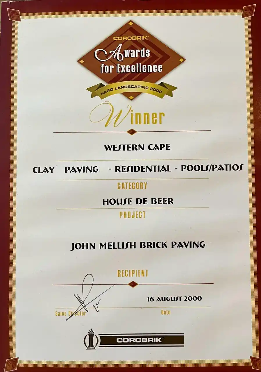 Mellish Projects Award Certificate