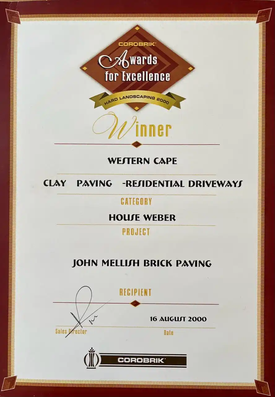 Mellish Projects Award Certificate