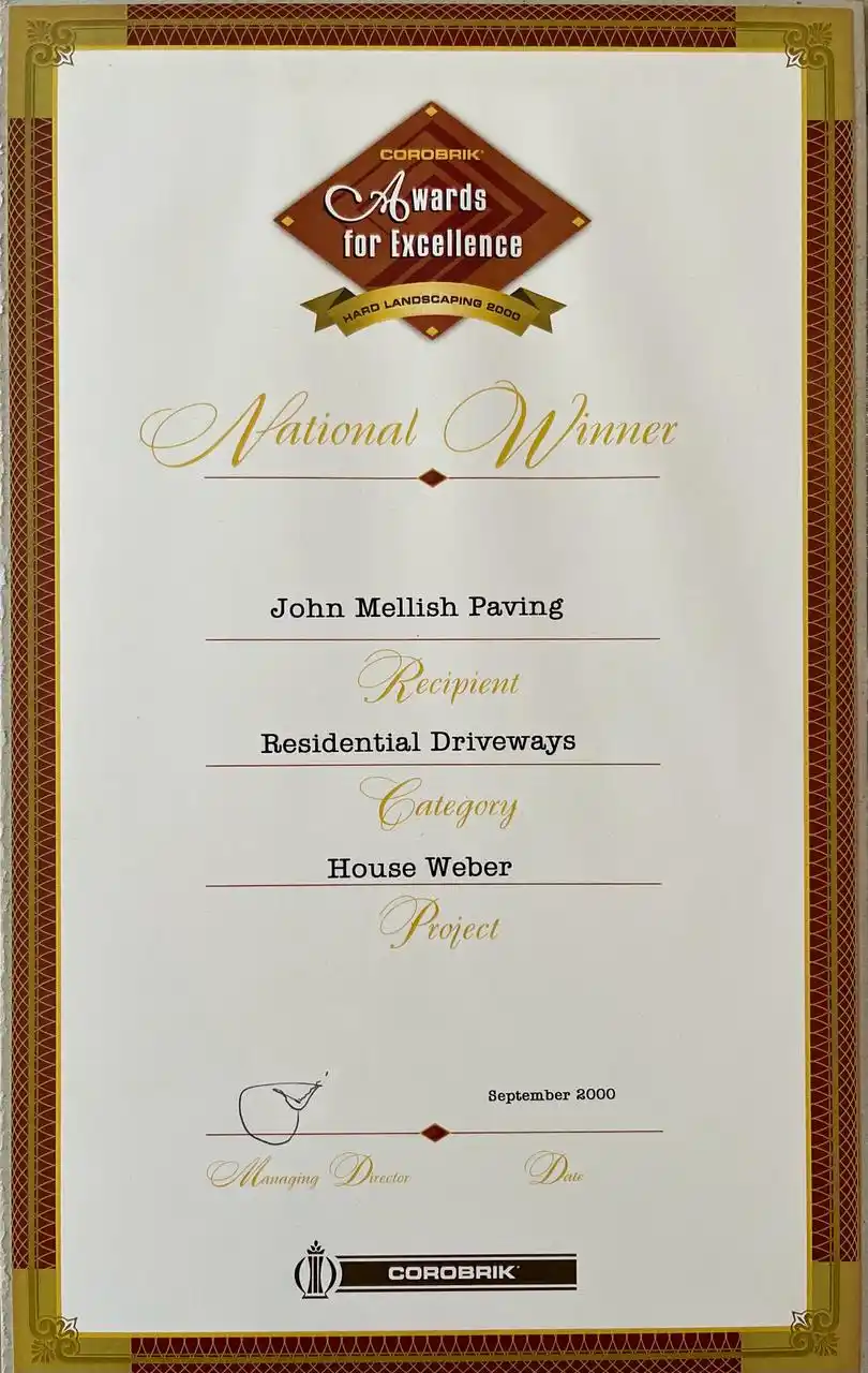Mellish Projects Award Certificate
