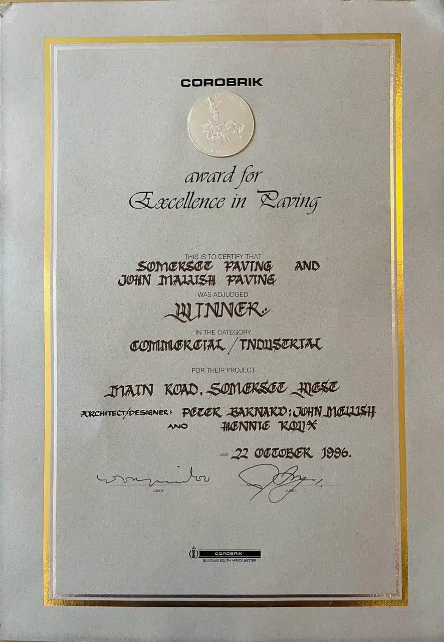 Mellish Projects Award Certificate