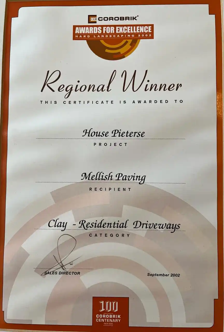Mellish Projects Award Certificate