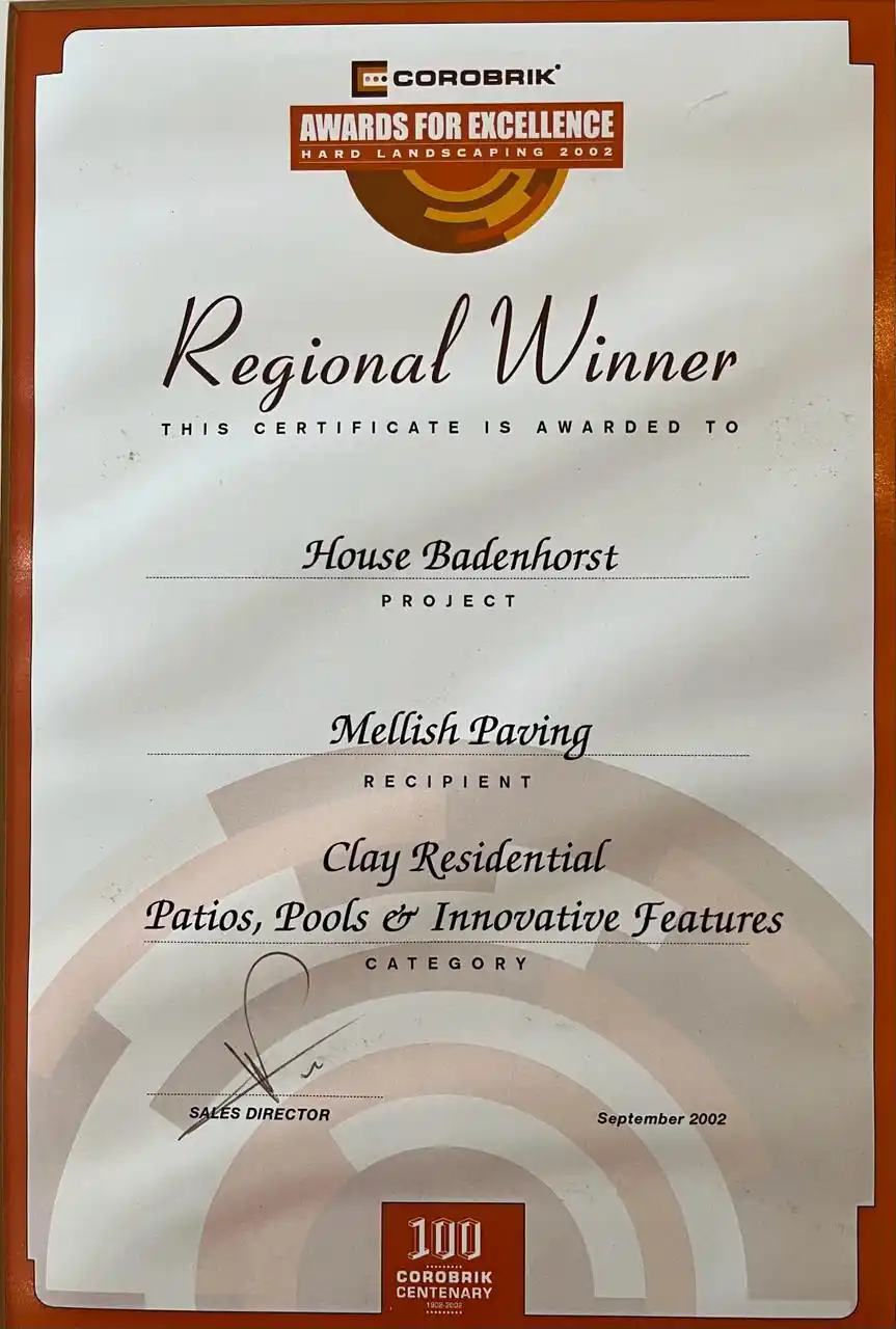 Mellish Projects Award Certificate