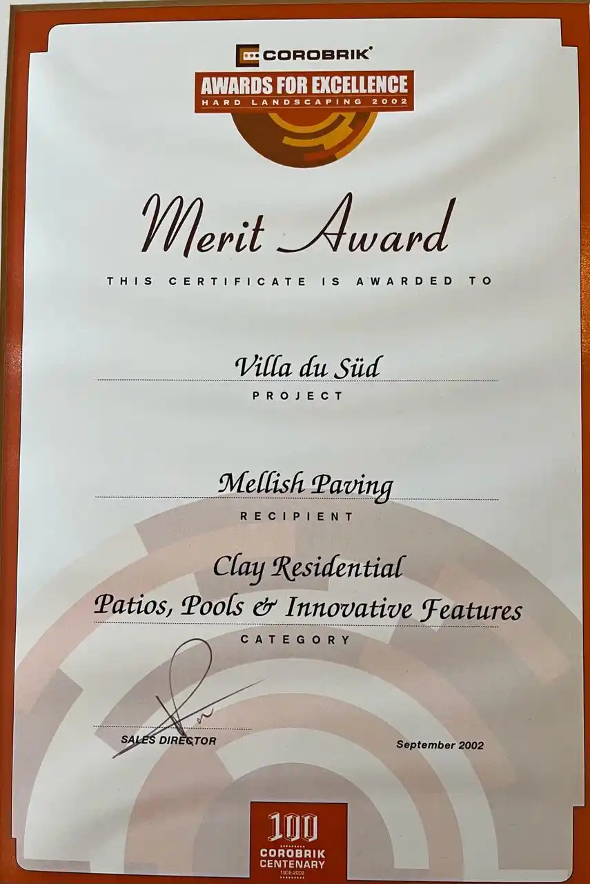 Mellish Projects Award Certificate