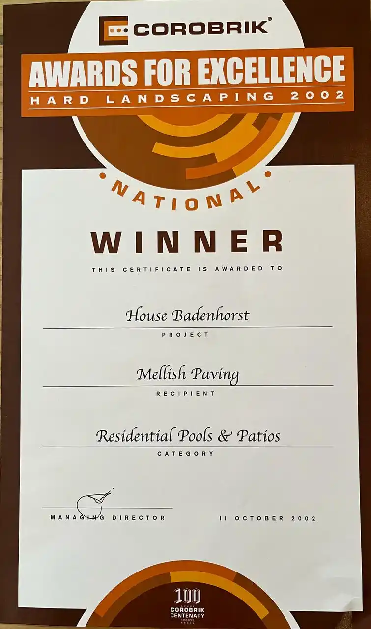 Mellish Projects Award Certificate
