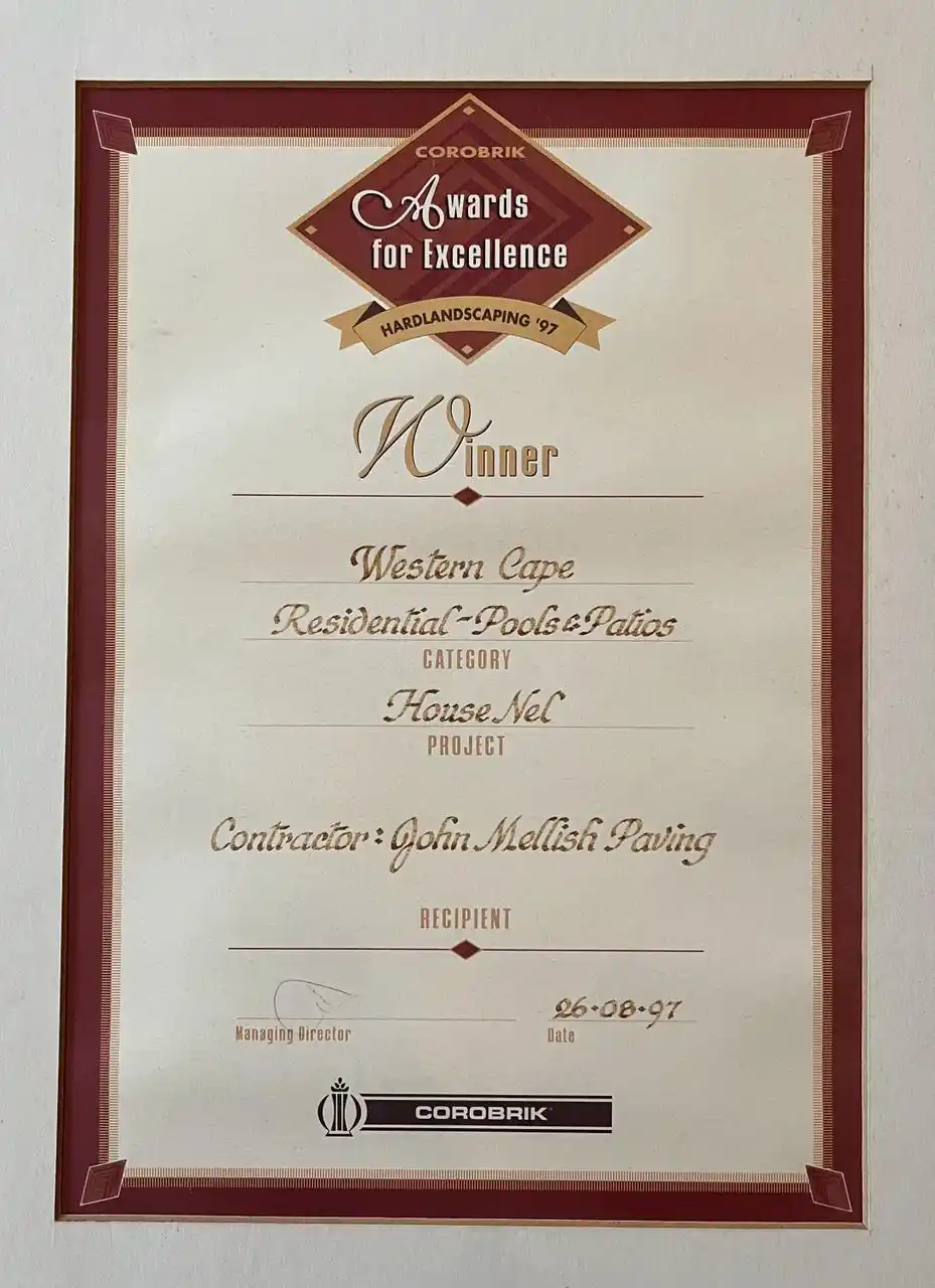 Mellish Projects Award Certificate
