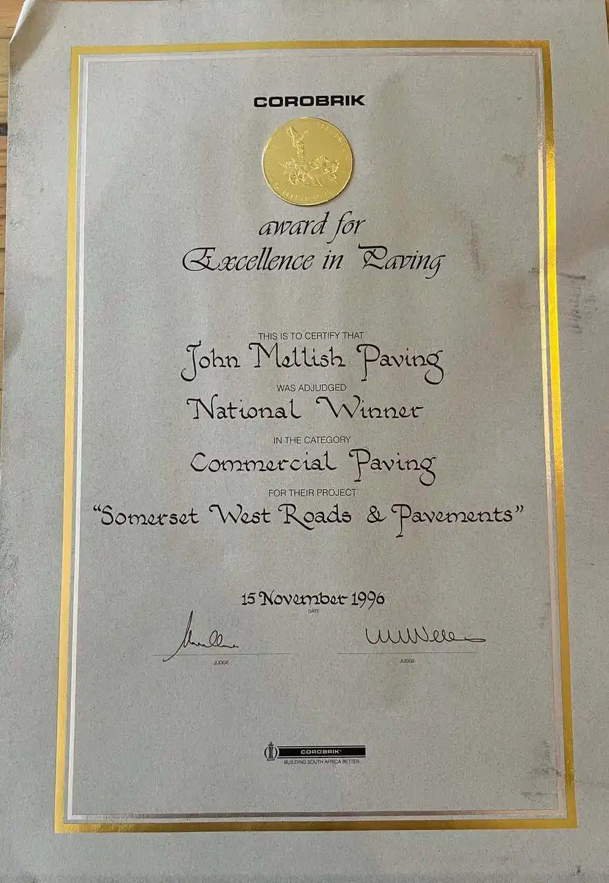 Mellish Projects Award Certificate